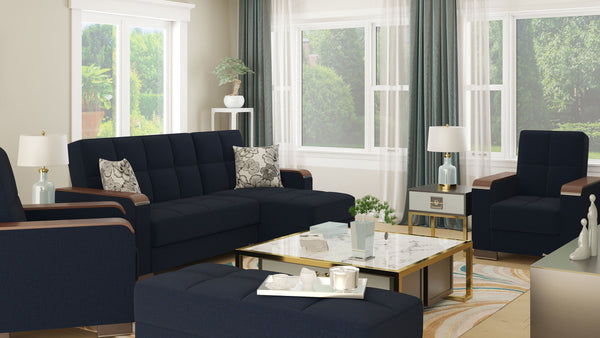 Homeroots 52" Dark Blue & Brown Chenille Tufted Storage Ottoman - Stylish Seating & Hidden Storage Solution!   608912