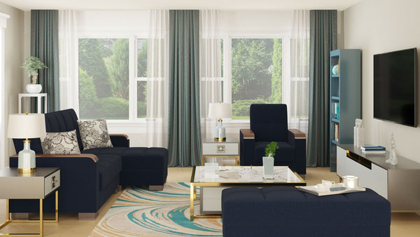 Homeroots 52" Dark Blue & Brown Chenille Tufted Storage Ottoman - Stylish Seating & Hidden Storage Solution!   608912