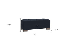 Homeroots 52" Dark Blue & Brown Chenille Tufted Storage Ottoman - Stylish Seating & Hidden Storage Solution!   608912