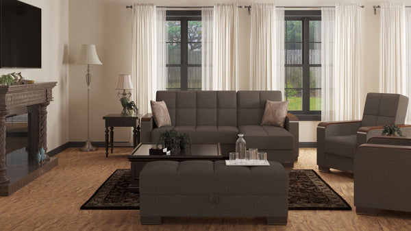 Homeroots 52" Brown Chenille Tufted Storage Ottoman - Elegant, Multi-functional Seating & Hidden Storage Solution   608913