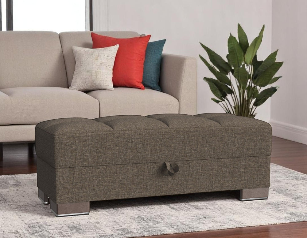 Homeroots 52" Brown Chenille Tufted Storage Ottoman - Elegant, Multi-functional Seating & Hidden Storage Solution   608913