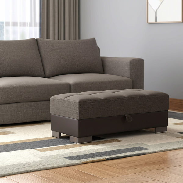 Homeroots 52" Brown Chenille & Faux Leather Tufted Storage Ottoman - Stylish, Comfortable, And Multi-functional!   608915