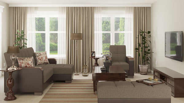 Homeroots 52" Brown Chenille & Faux Leather Tufted Storage Ottoman - Stylish, Comfortable, And Multi-functional!   608915