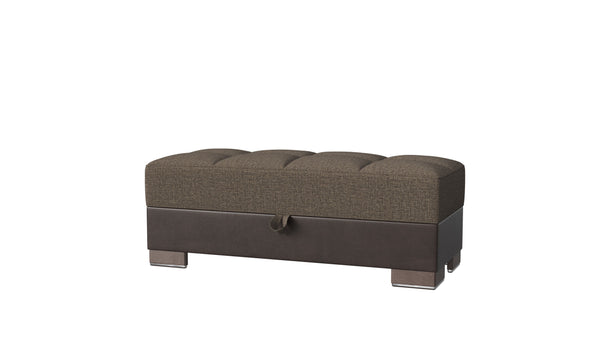 Homeroots 52" Brown Chenille & Faux Leather Tufted Storage Ottoman - Stylish, Comfortable, And Multi-functional!   608915