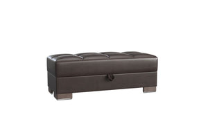 Homeroots 52" Brown Faux Leather Tufted Storage Ottoman - Stylish Seating With Hidden Storage For Any Room   608917