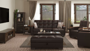 Homeroots 52" Brown Faux Leather Tufted Storage Ottoman - Stylish Seating With Hidden Storage For Any Room   608917