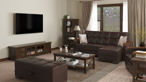 Homeroots 52" Brown Faux Leather Tufted Storage Ottoman - Stylish Seating With Hidden Storage For Any Room   608917