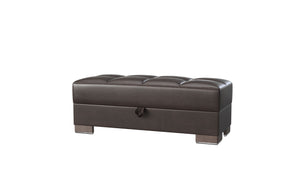 Homeroots 52" Brown Faux Leather Tufted Storage Ottoman - Stylish Seating With Hidden Storage For Any Room   608917