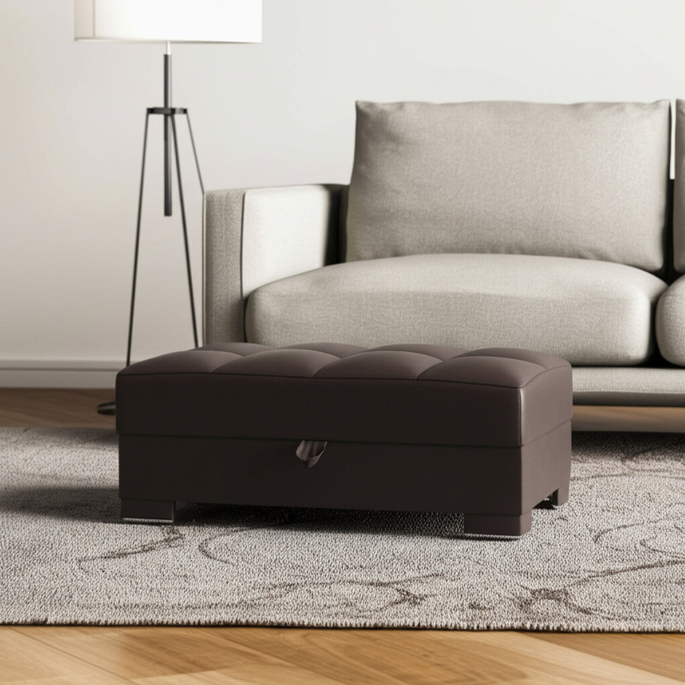 Homeroots 52" Brown Faux Leather Tufted Storage Ottoman - Stylish Seating With Hidden Storage For Any Room   608917