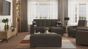 Homeroots 52" Stylish Dark Gray And Brown Chenille Tufted Storage Ottoman – Chic Seating & Hidden Storage Solution   608920