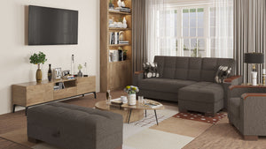 Homeroots 52" Stylish Dark Gray And Brown Chenille Tufted Storage Ottoman – Chic Seating & Hidden Storage Solution   608920