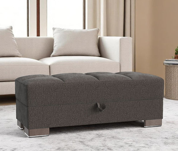 Homeroots 52" Stylish Dark Gray And Brown Chenille Tufted Storage Ottoman – Chic Seating & Hidden Storage Solution   608920