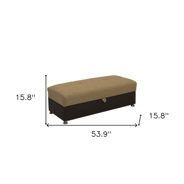 Homeroots 54" Stylish Camel Espresso & Silver Chenille Faux Leather Tufted Storage Ottoman For Any Room   608922