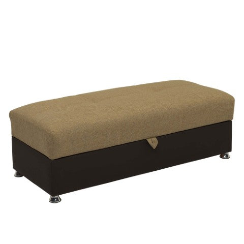 Homeroots 54" Stylish Camel Espresso & Silver Chenille Faux Leather Tufted Storage Ottoman For Any Room   608922