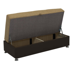 Homeroots 54" Stylish Camel Espresso & Silver Chenille Faux Leather Tufted Storage Ottoman For Any Room   608922