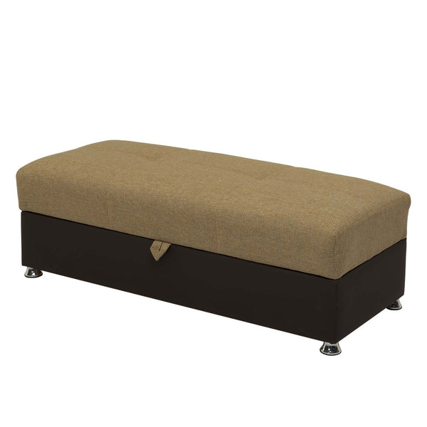 Homeroots 54" Stylish Camel Espresso & Silver Chenille Faux Leather Tufted Storage Ottoman For Any Room   608922