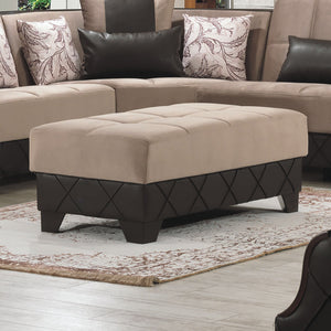 Homeroots 48" Stylish Taupe And Espresso Faux Leather Tufted Storage Ottoman - Comfortable, Functional Accent Piece   608925
