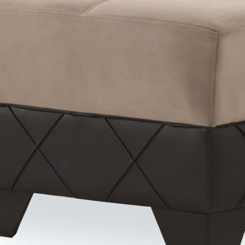 Homeroots 48" Stylish Taupe And Espresso Faux Leather Tufted Storage Ottoman - Comfortable, Functional Accent Piece   608925