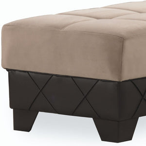 Homeroots 48" Stylish Taupe And Espresso Faux Leather Tufted Storage Ottoman - Comfortable, Functional Accent Piece   608925