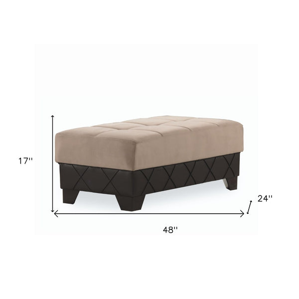 Homeroots 48" Stylish Taupe And Espresso Faux Leather Tufted Storage Ottoman - Comfortable, Functional Accent Piece   608925