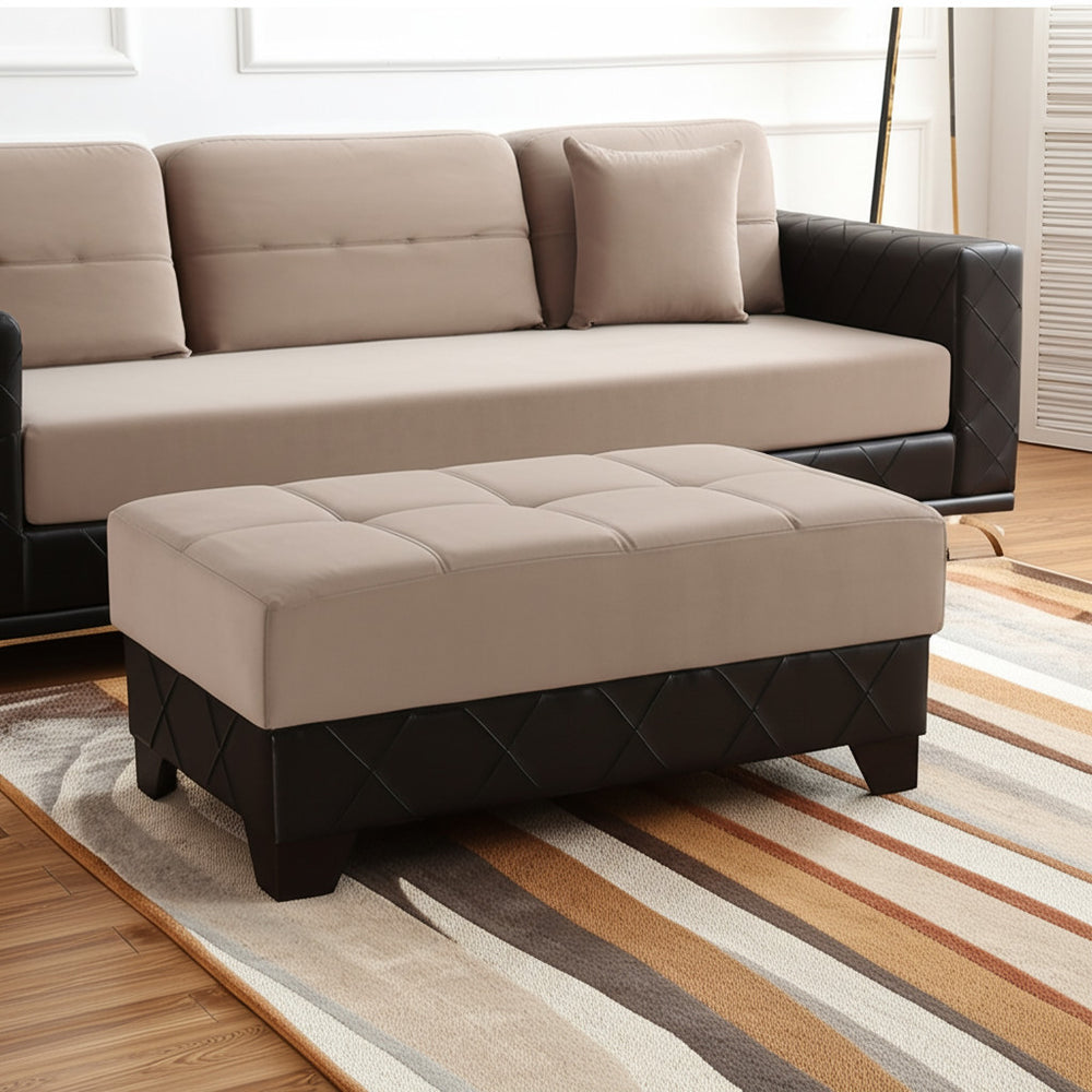 Homeroots 48" Stylish Taupe And Espresso Faux Leather Tufted Storage Ottoman - Comfortable, Functional Accent Piece   608925