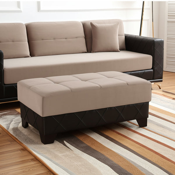 Homeroots 48" Stylish Taupe And Espresso Faux Leather Tufted Storage Ottoman - Comfortable, Functional Accent Piece   608925