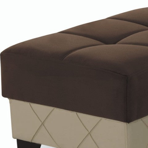 Homeroots 48" Stylish Brown And Cream Faux Leather Tufted Storage Ottoman – Chic Comfort For Any Room   608926