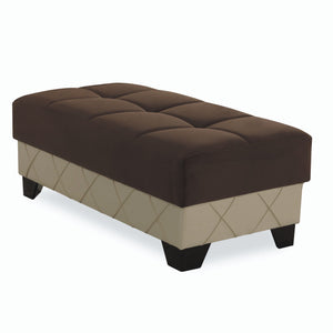 Homeroots 48" Stylish Brown And Cream Faux Leather Tufted Storage Ottoman – Chic Comfort For Any Room   608926