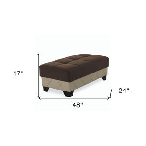 Homeroots 48" Stylish Brown And Cream Faux Leather Tufted Storage Ottoman – Chic Comfort For Any Room   608926