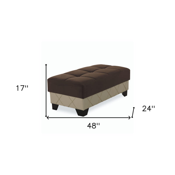 Homeroots 48" Stylish Brown And Cream Faux Leather Tufted Storage Ottoman – Chic Comfort For Any Room   608926