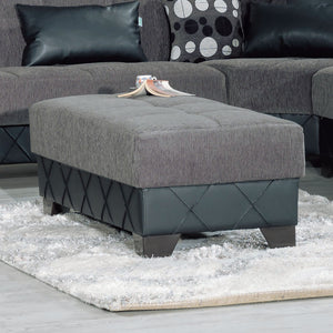 Homeroots 48" Stylish Gray And Brown Chenille Faux Leather Tufted Storage Ottoman - Multi-functional Seating Solution   608927