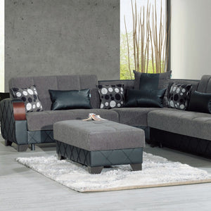 Homeroots 48" Stylish Gray And Brown Chenille Faux Leather Tufted Storage Ottoman - Multi-functional Seating Solution   608927