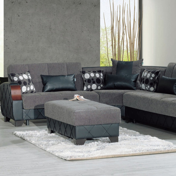 Homeroots 48" Stylish Gray And Brown Chenille Faux Leather Tufted Storage Ottoman - Multi-functional Seating Solution   608927