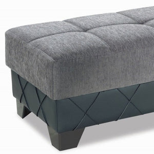Homeroots 48" Stylish Gray And Brown Chenille Faux Leather Tufted Storage Ottoman - Multi-functional Seating Solution   608927