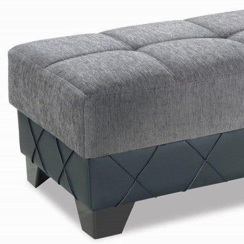 Homeroots 48" Stylish Gray And Brown Chenille Faux Leather Tufted Storage Ottoman - Multi-functional Seating Solution   608927
