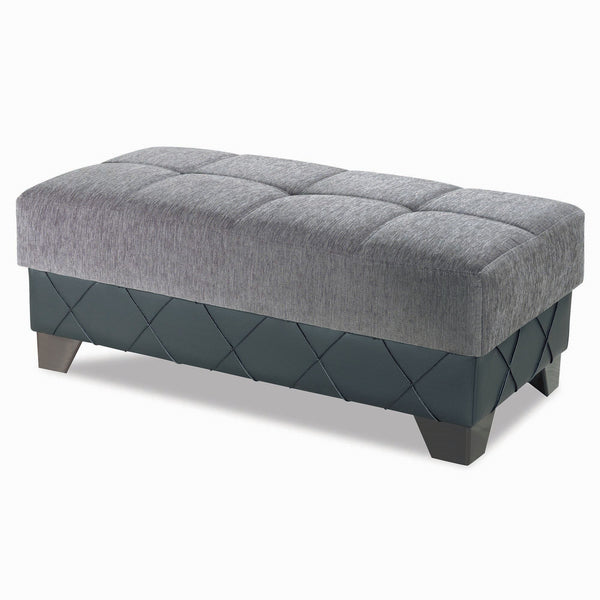Homeroots 48" Stylish Gray And Brown Chenille Faux Leather Tufted Storage Ottoman - Multi-functional Seating Solution   608927