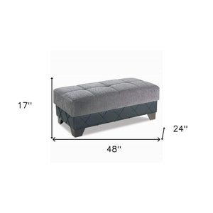 Homeroots 48" Stylish Gray And Brown Chenille Faux Leather Tufted Storage Ottoman - Multi-functional Seating Solution   608927