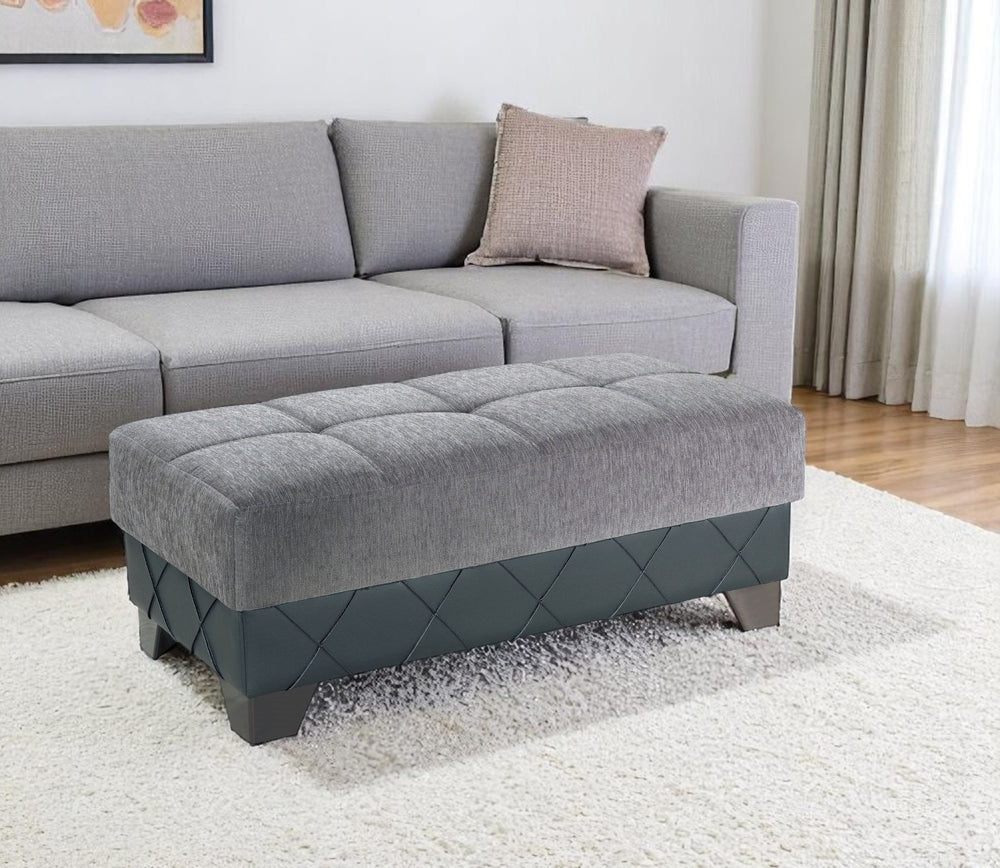 Homeroots 48" Stylish Gray And Brown Chenille Faux Leather Tufted Storage Ottoman - Multi-functional Seating Solution   608927