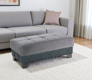 Homeroots 48" Stylish Gray And Brown Chenille Faux Leather Tufted Storage Ottoman - Multi-functional Seating Solution   608927