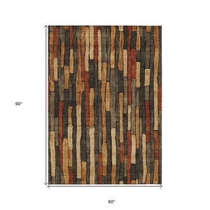HomeRoots 5' Striped Washable Area Rug in Coffee and Brown - Durable, Stylish, Perfect for Indoor & Outdoor Use 5' X 8' 608941