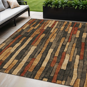 HomeRoots 5' Striped Washable Area Rug in Coffee and Brown - Durable, Stylish, Perfect for Indoor & Outdoor Use 5' X 8' 608941
