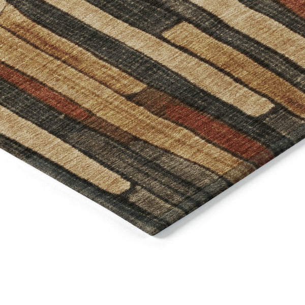HomeRoots 5' Striped Washable Area Rug in Coffee and Brown - Durable, Stylish, Perfect for Indoor & Outdoor Use 5' X 8' 608941