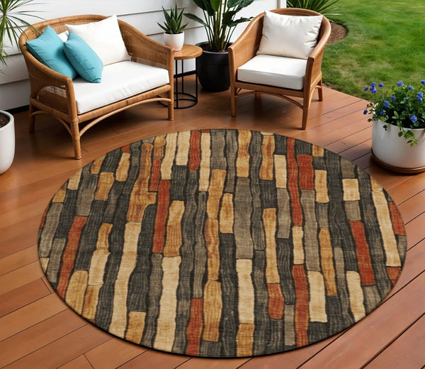 HomeRoots 5' Striped Washable Area Rug in Coffee and Brown - Durable, Stylish, Perfect for Indoor & Outdoor Use 8' Round 608942
