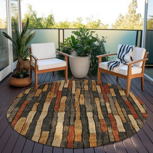 HomeRoots 5' Striped Washable Area Rug in Coffee and Brown - Durable, Stylish, Perfect for Indoor & Outdoor Use 8' Round 608942
