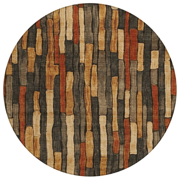 HomeRoots 5' Striped Washable Area Rug in Coffee and Brown - Durable, Stylish, Perfect for Indoor & Outdoor Use 8' Round 608942