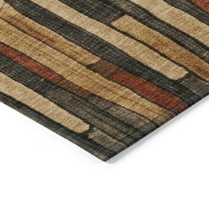HomeRoots 5' Striped Washable Area Rug in Coffee and Brown - Durable, Stylish, Perfect for Indoor & Outdoor Use 8' Round 608942