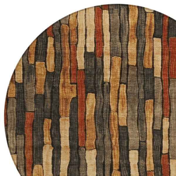 HomeRoots 5' Striped Washable Area Rug in Coffee and Brown - Durable, Stylish, Perfect for Indoor & Outdoor Use 8' Round 608942