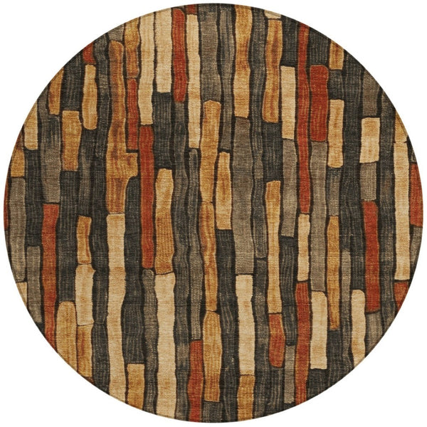 HomeRoots 5' Striped Washable Area Rug in Coffee and Brown - Durable, Stylish, Perfect for Indoor & Outdoor Use 8' Round 608942