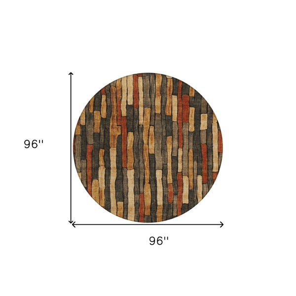 HomeRoots 5' Striped Washable Area Rug in Coffee and Brown - Durable, Stylish, Perfect for Indoor & Outdoor Use 8' Round 608942