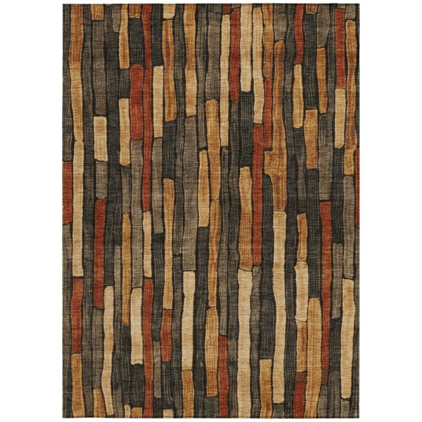 HomeRoots 5' Striped Washable Area Rug in Coffee and Brown - Durable, Stylish, Perfect for Indoor & Outdoor Use 8' X 10' 608943